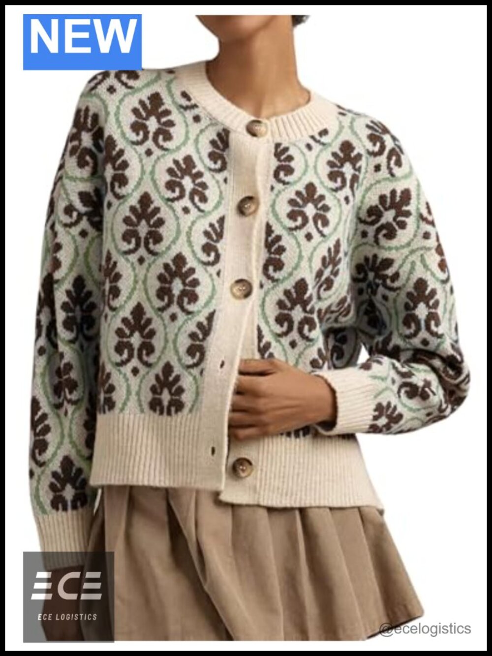 Women's Floral Knit Cardigan Sweater Open Front Long Sleeve Button Down